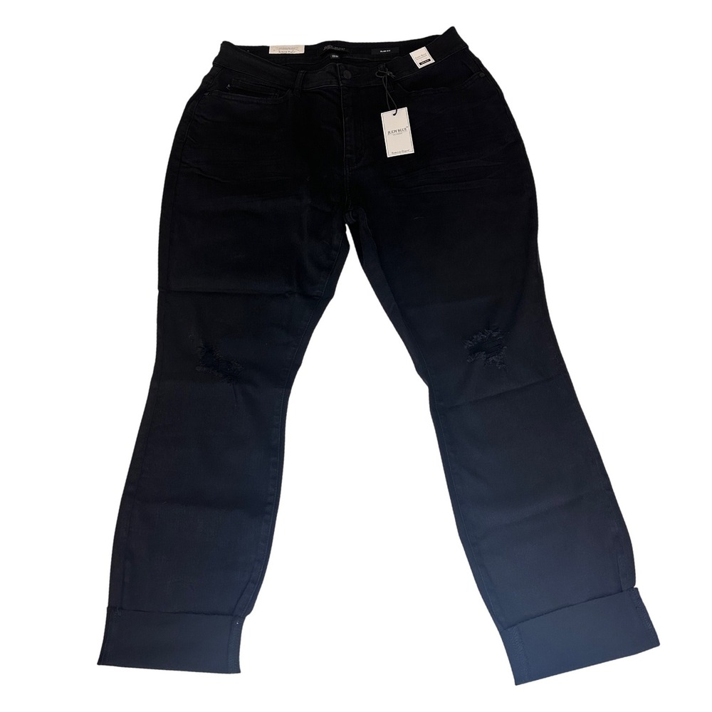 Judy Blue Black Mid Rise Slim‎ Fit Distressed Denim Jeans 18W
